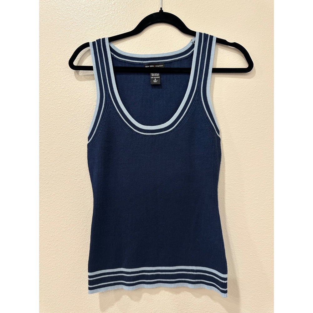 90's Y2K New York & Company Navy Blue with White Trim Vest Size Small PTP 14-20